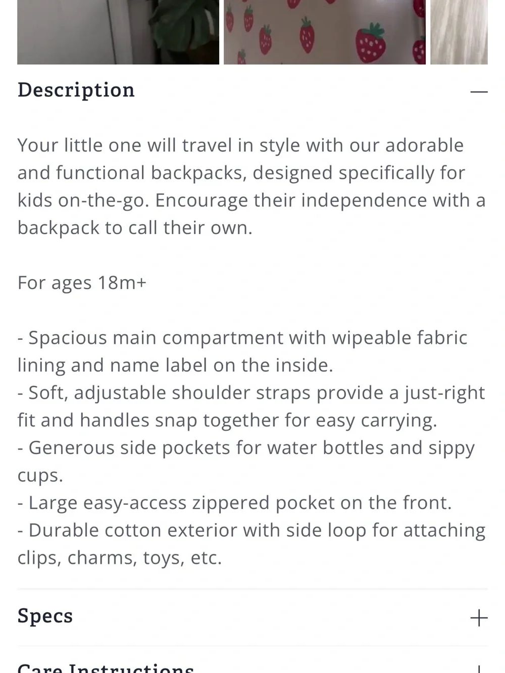 Itzy Ritzy Strawberry Print Kids Backpack - Cream & Pink Like New